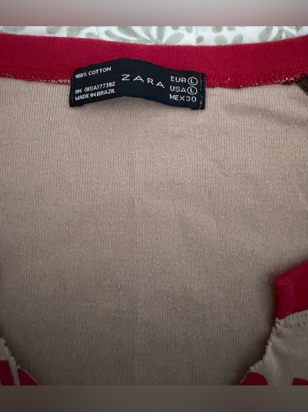 Zara Beige Long Sleeve Raglan Tee with Brown Sleeves and Red Trim - Picture 4 of 4